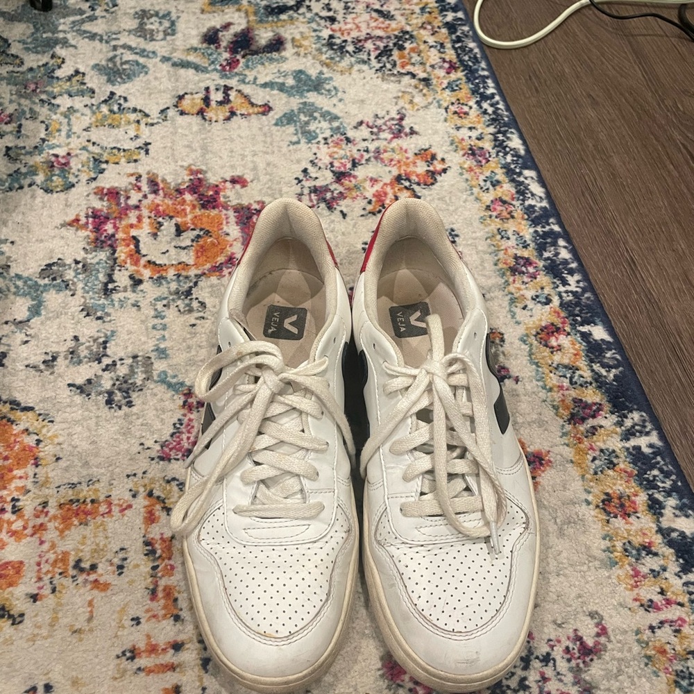 VEJA White Sneakers with Blue & Red accents